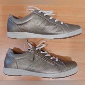 Earth Origins Womens Sz 10W Etta Lace Up, Side Zip Sneakers Antique Gold